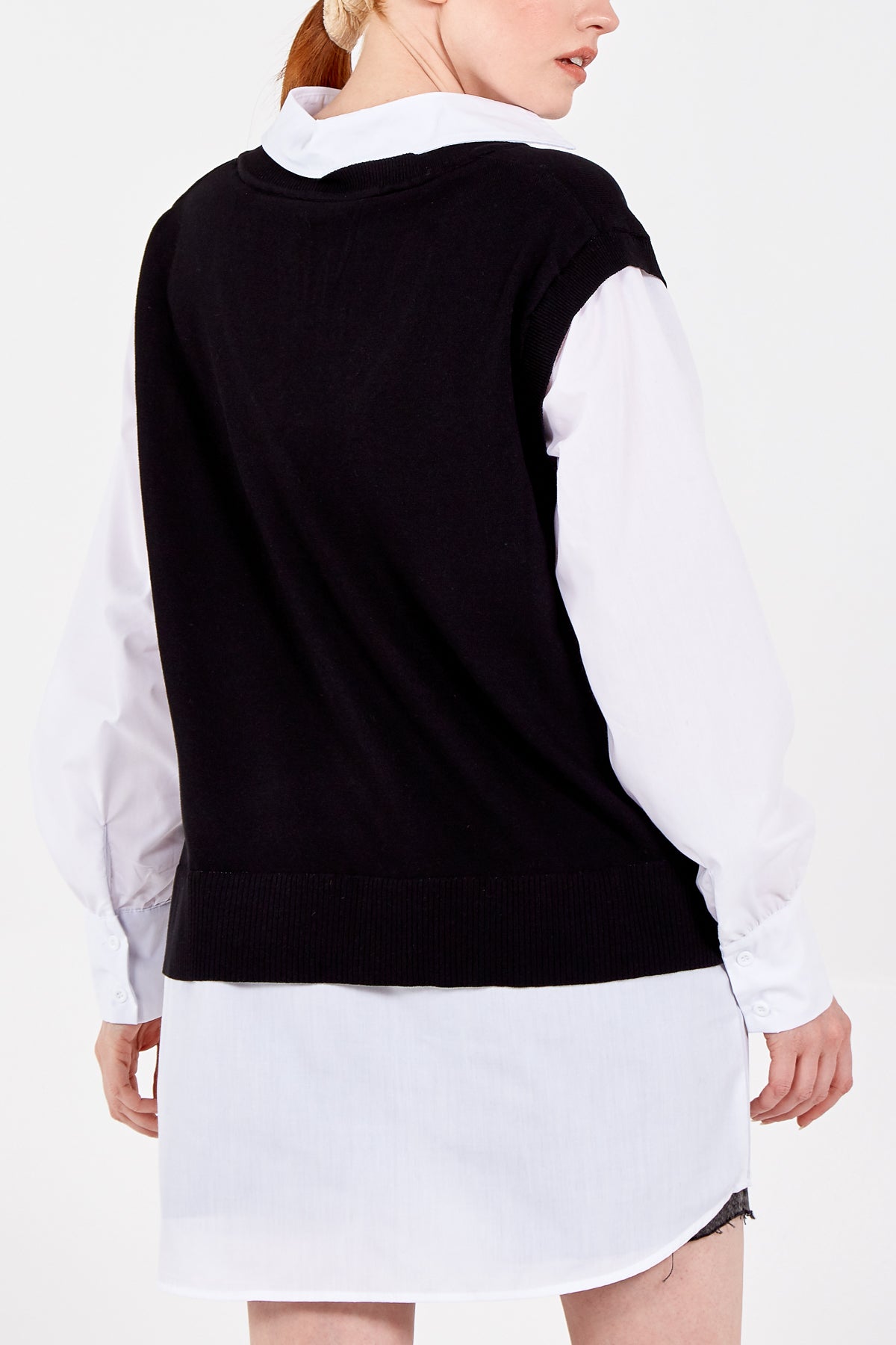 Knitted V-Neck Vest 2 in 1 Shirt Dress