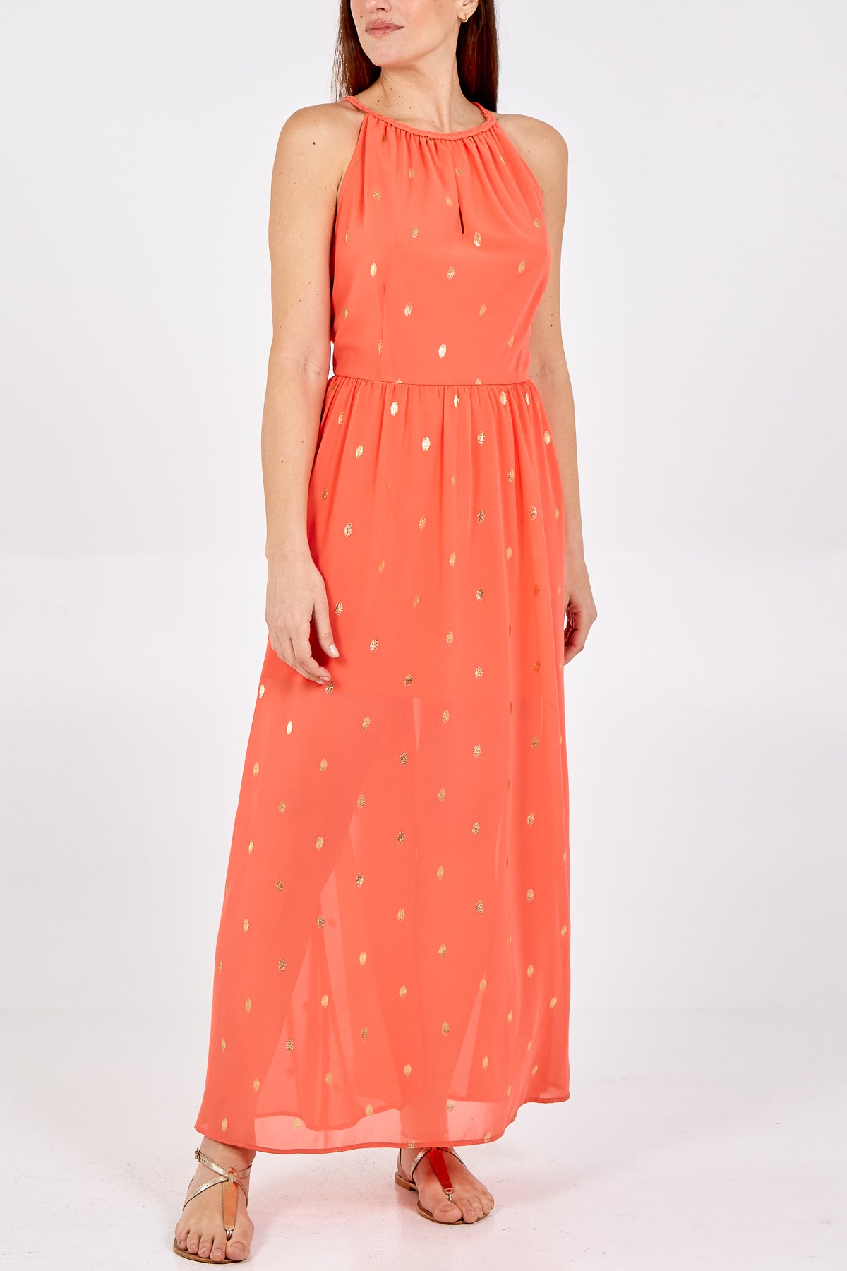 Foil Print Halter Neck Maxi Dress