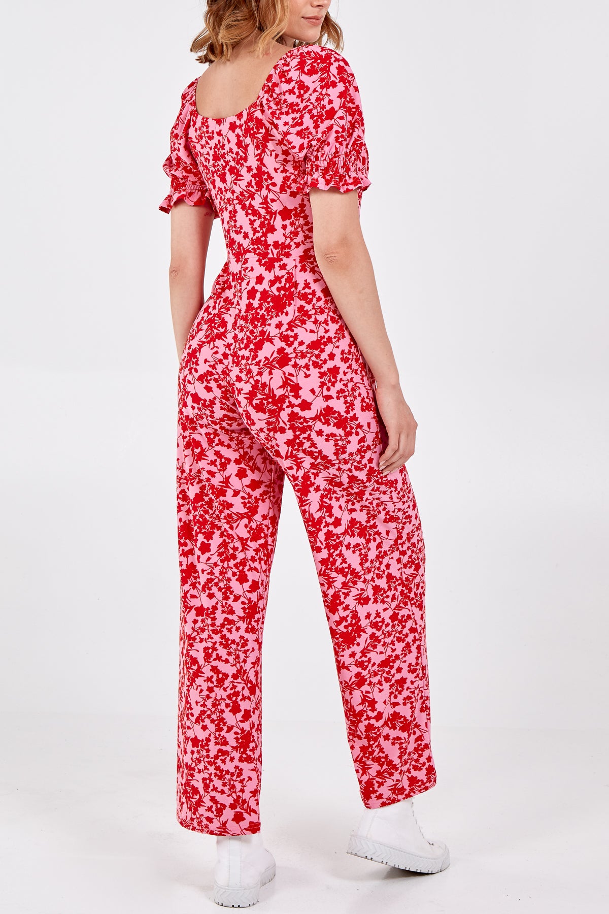 Corset Front Wide Leg Floral Jumpsuit