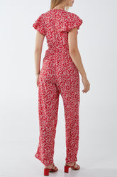 Wrap Front Frill Sleeve Jumpsuit