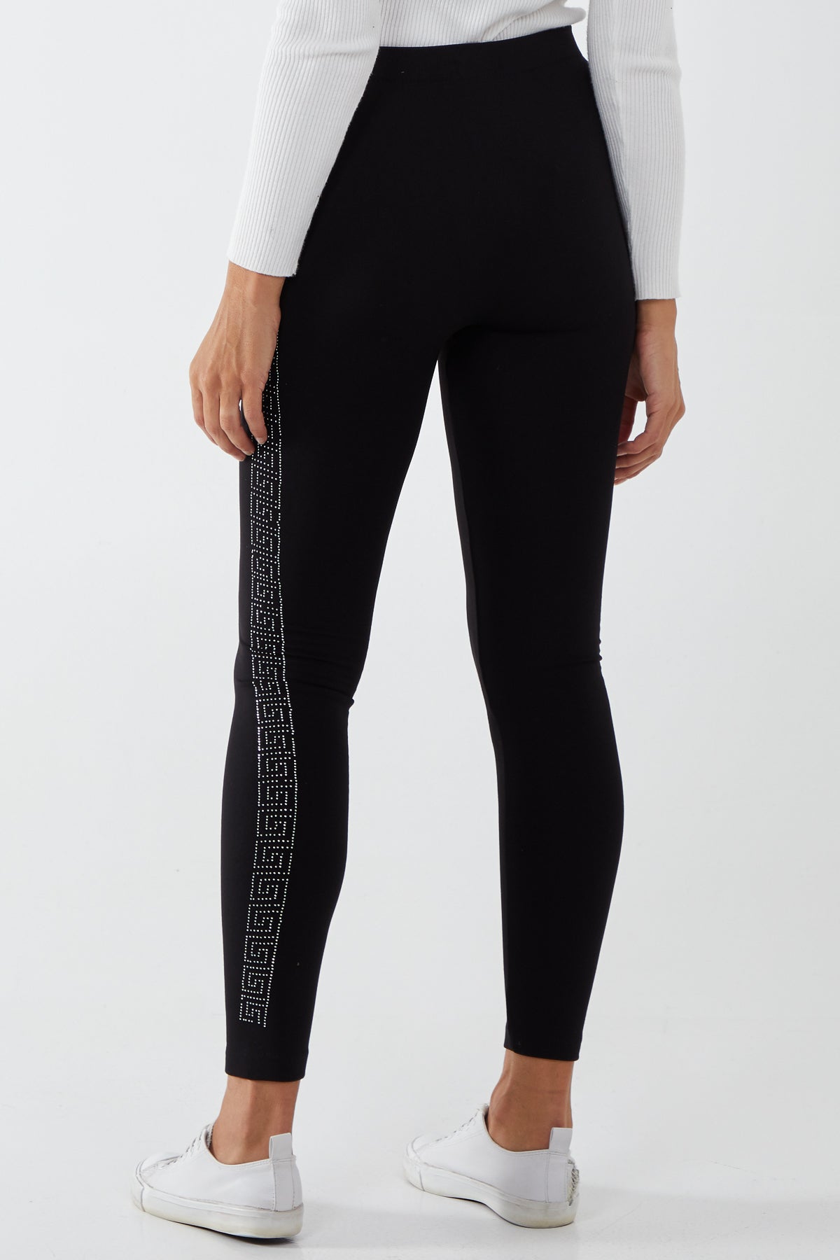 Fleece Lined Leggings With Side Geometric Diamante Pattern