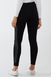 Fleece Lined Leggings With Side Geometric Diamante Pattern