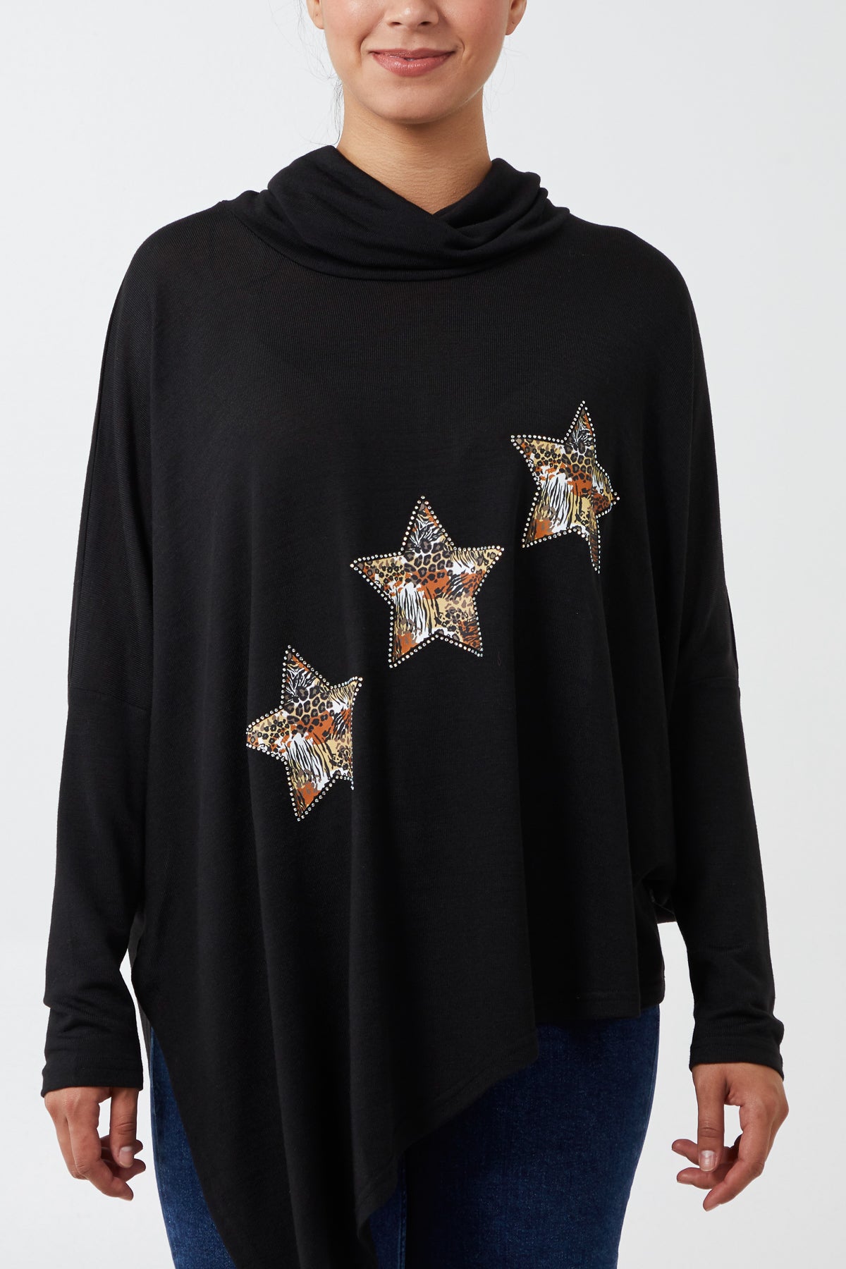 3 Stars Asymmetric Cowl Neck Top