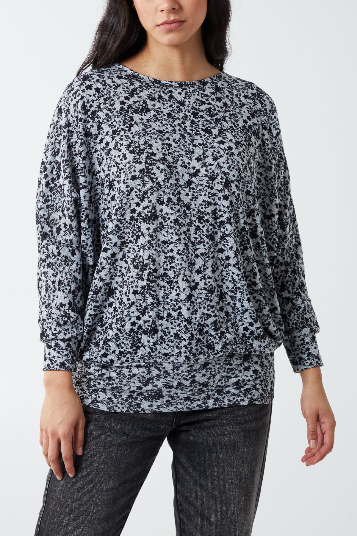 Ditsy Floral Long Batwing Sleeve Top