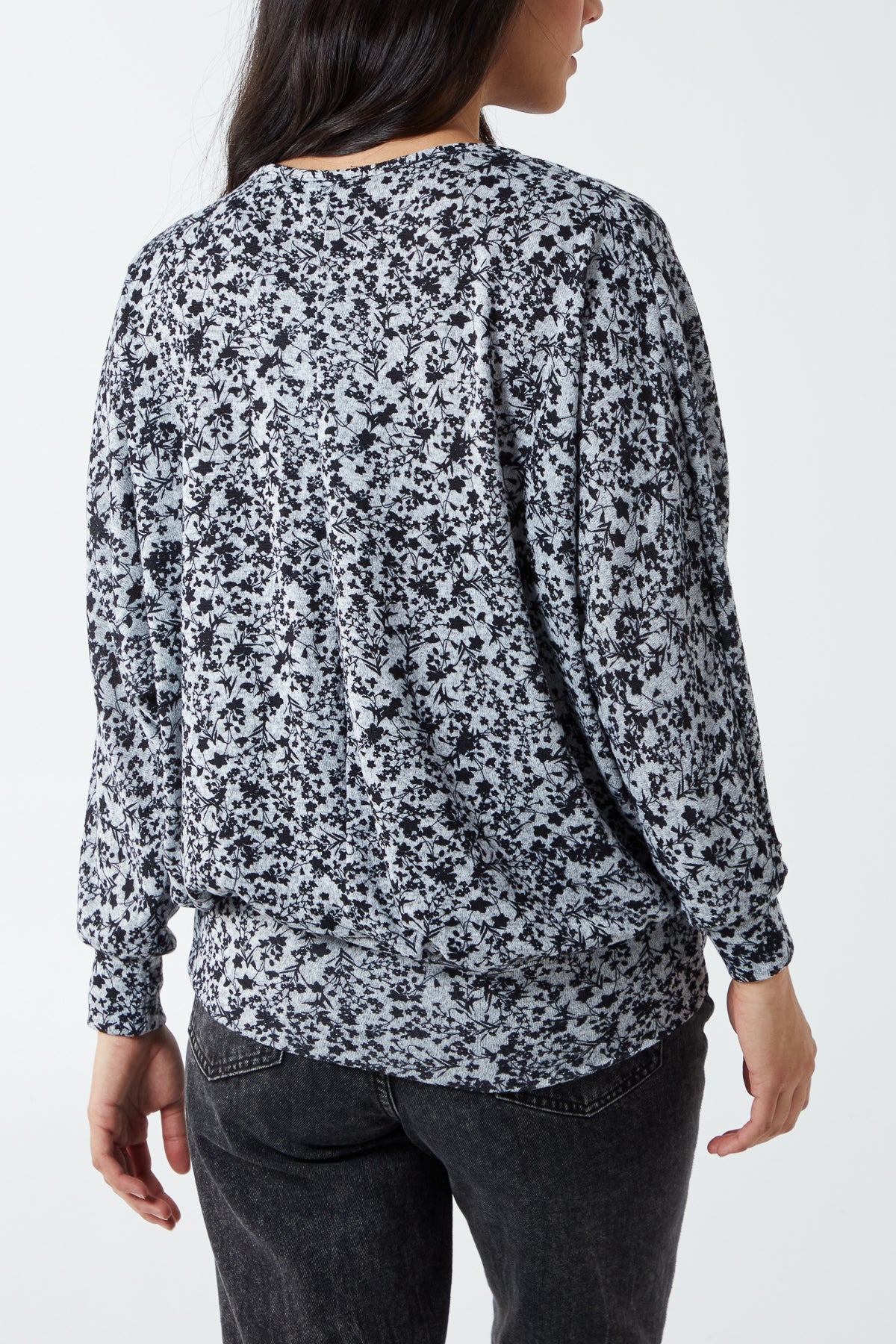 Ditsy Floral Long Batwing Sleeve Top