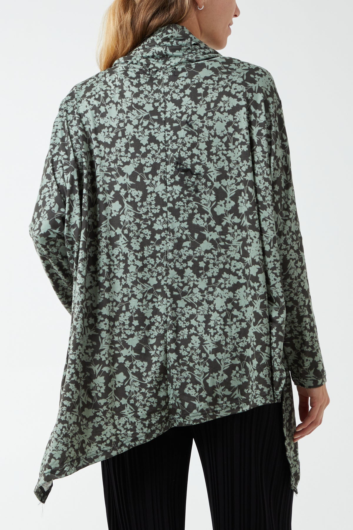 Kate Floral Print Roll Neck Asymmetric Oversized Top
