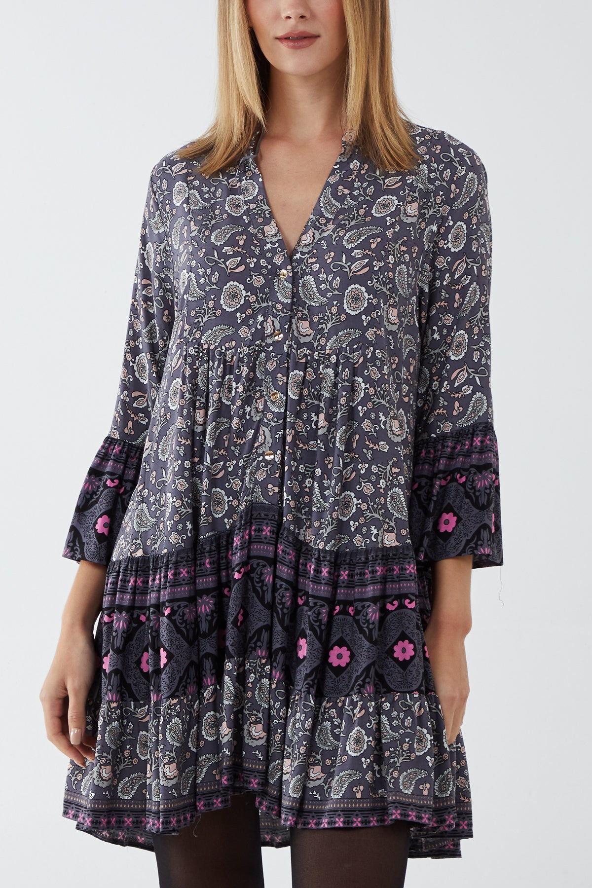 Paisley Print High Low Hem Smock Tunic