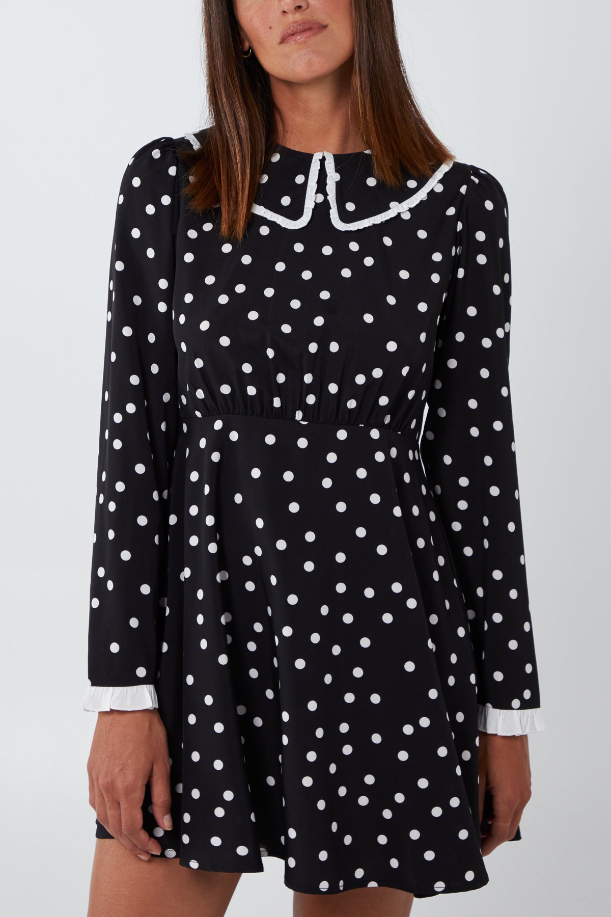 Contrast Trim Collar Spot Mini Dress
