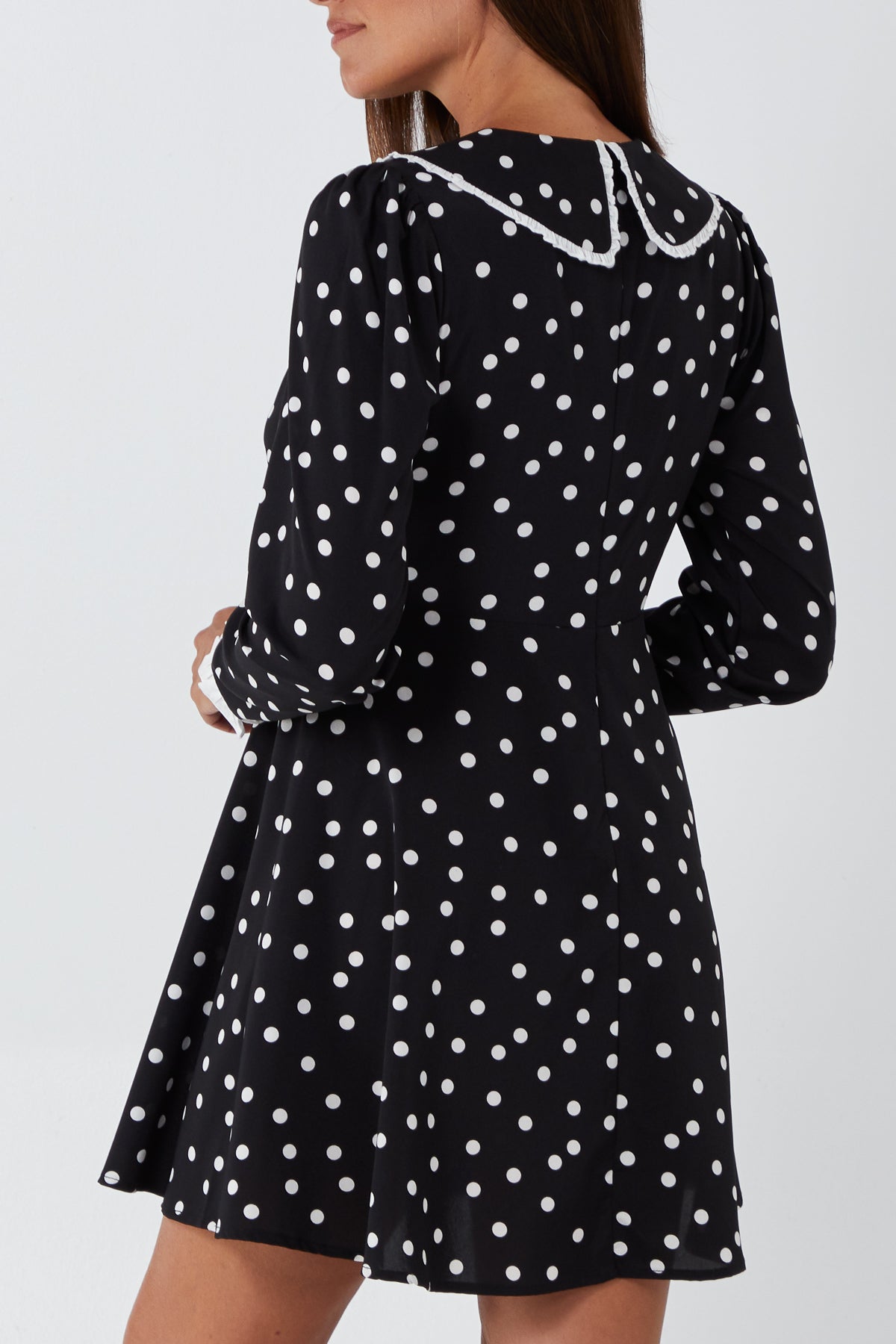 Contrast Trim Collar Spot Mini Dress