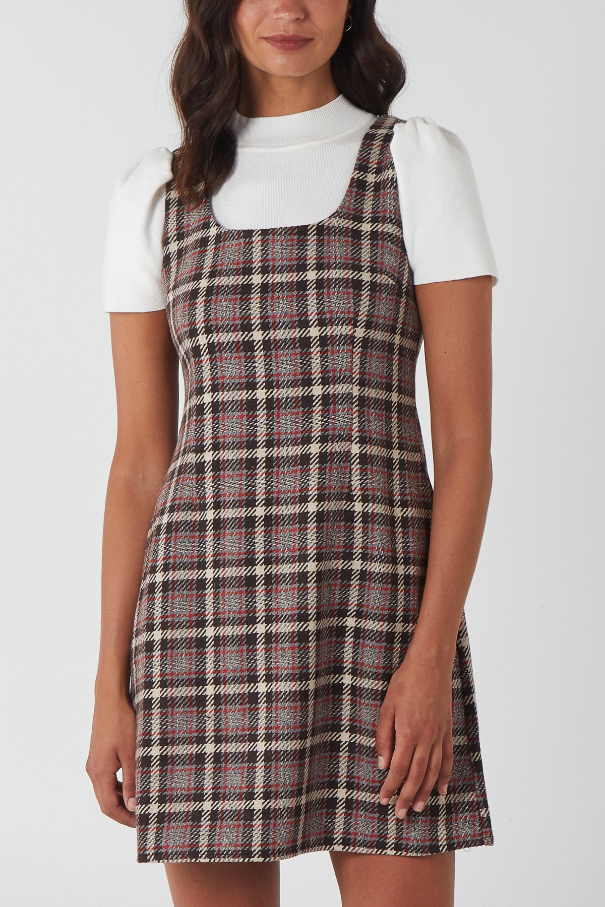 Scoop Neck Tartan Pinafore Dress