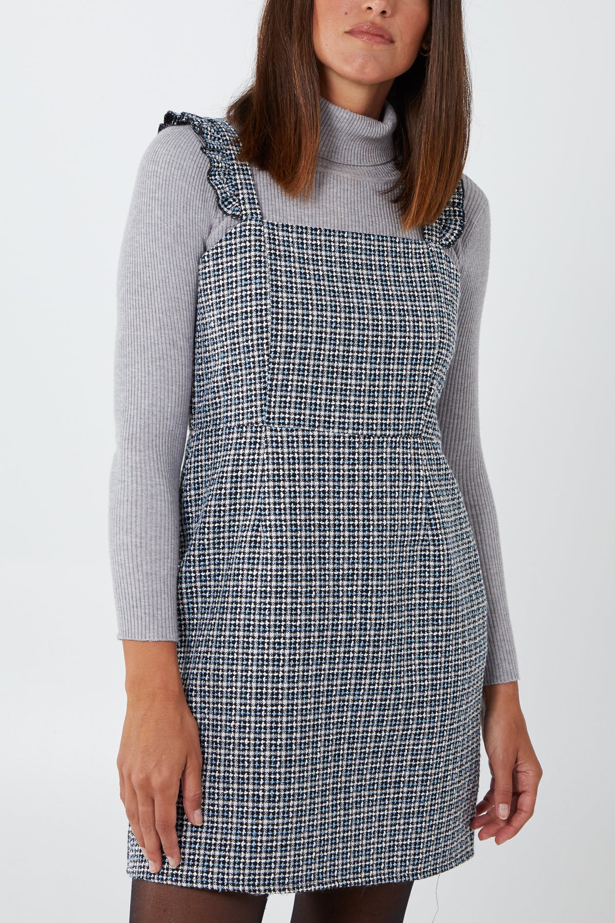 Ruffle Straps Tweed Pinafore Dress