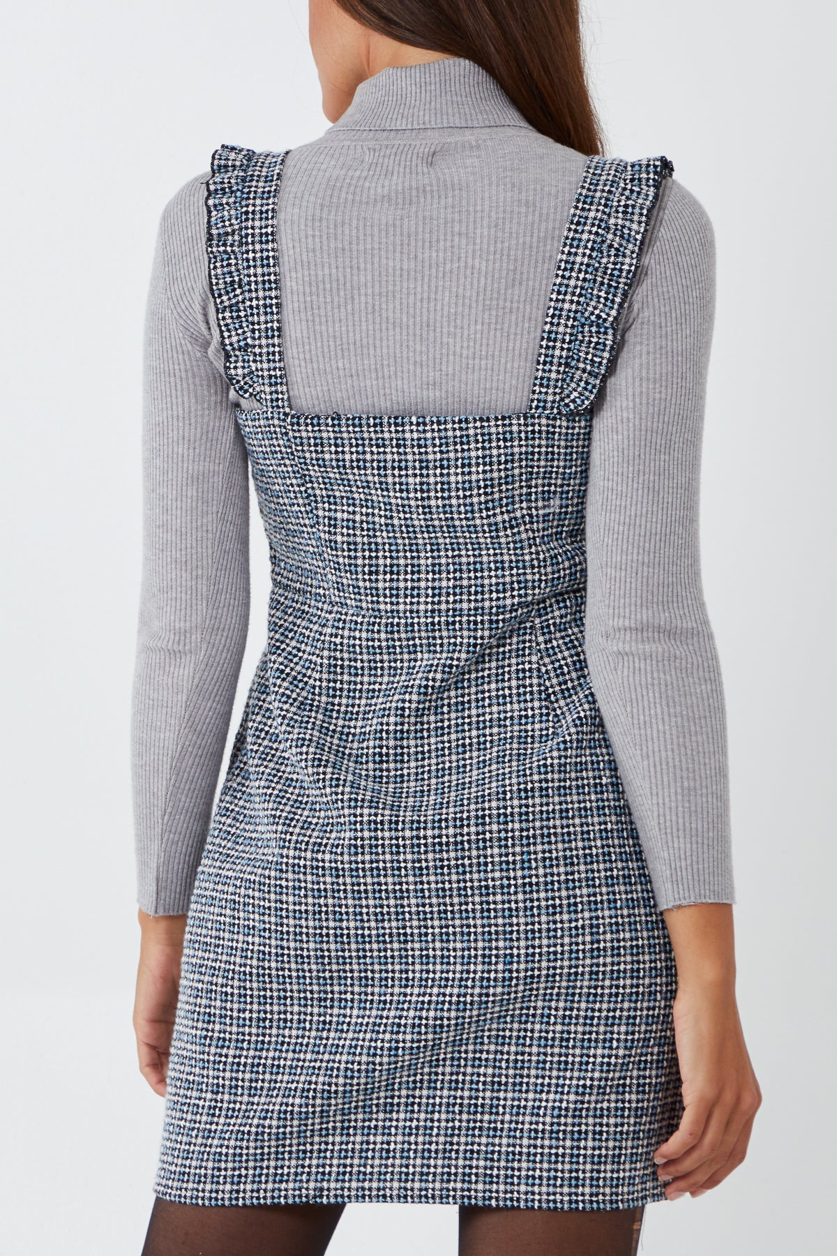 Ruffle Straps Tweed Pinafore Dress