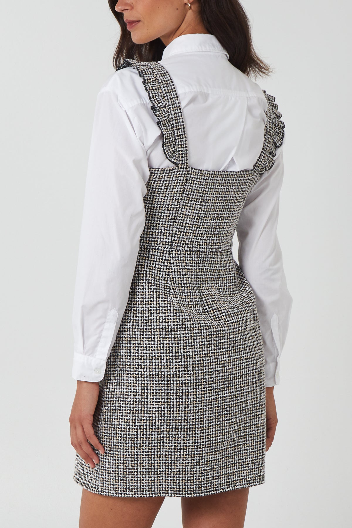 Ruffle Straps Tweed Pinafore Dress