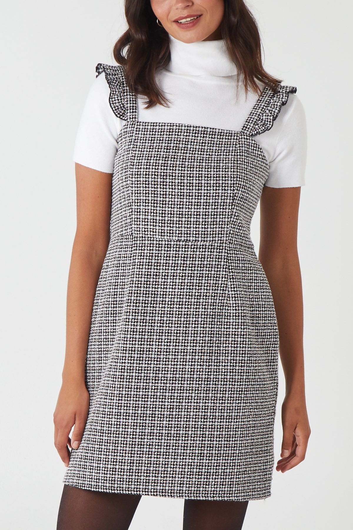Ruffle Straps Tweed Pinafore Dress