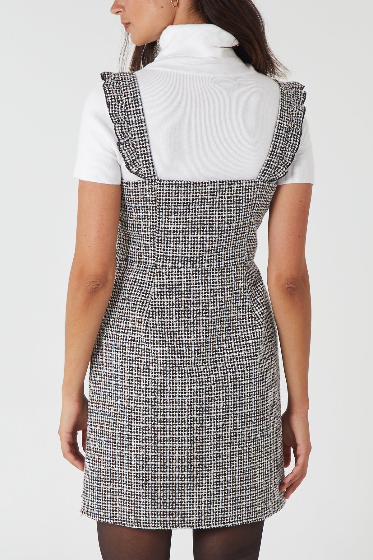 Ruffle Straps Tweed Pinafore Dress