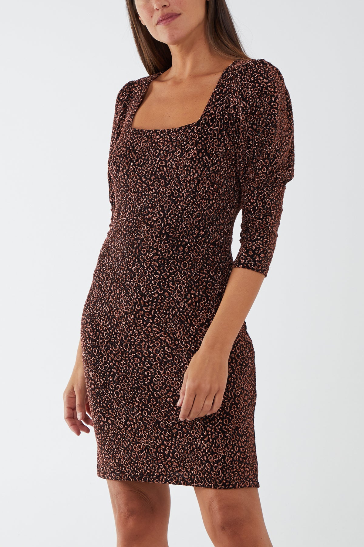Glittery Animal Print Square Neck Mini Dress