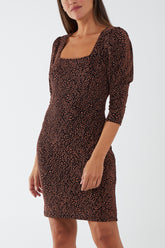 Glittery Animal Print Square Neck Mini Dress
