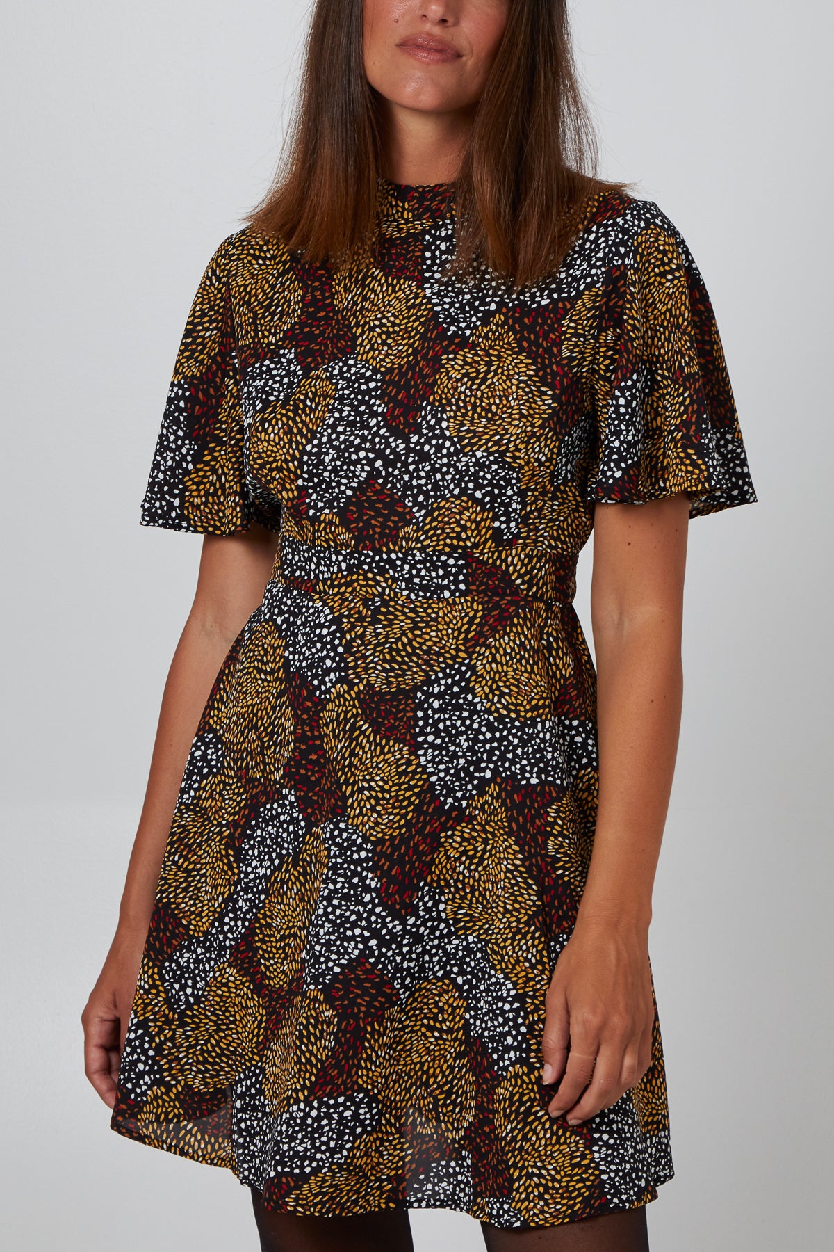 Angel Sleeve High Neck Dress