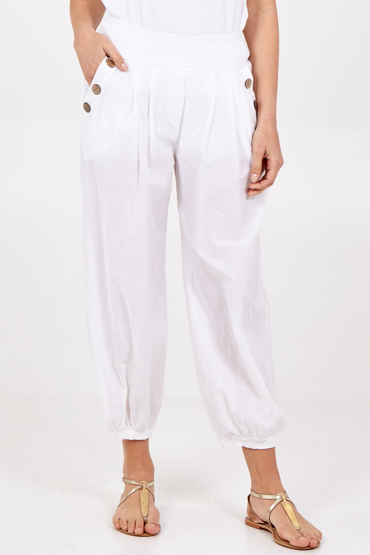 Button Pocket Detail Harem Pants
