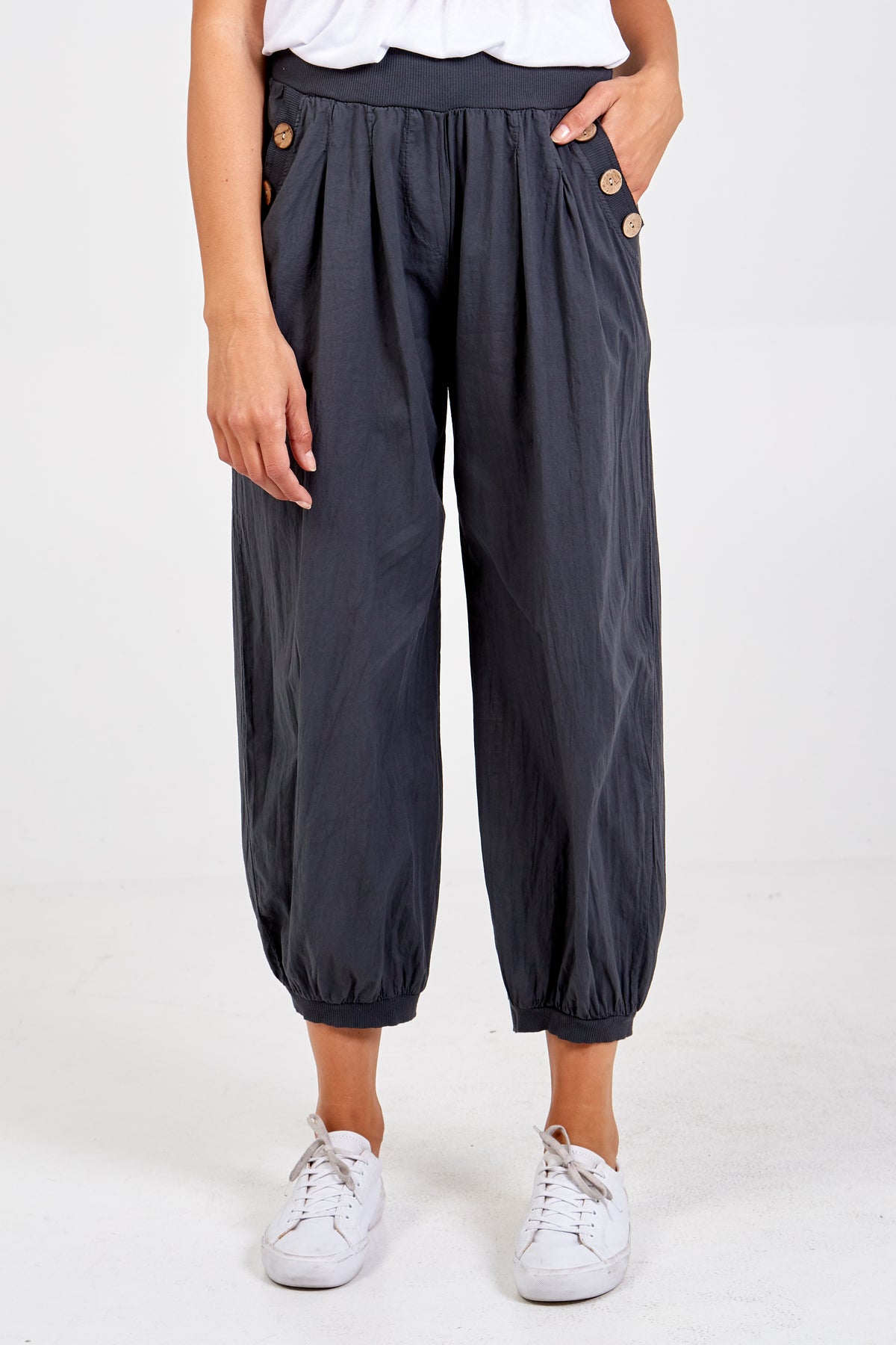 Button Pocket Detail Harem Pants