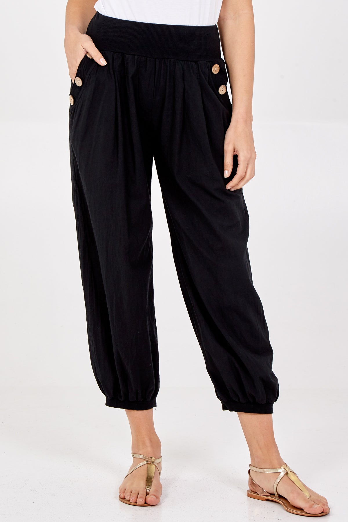 Button Pocket Detail Harem Pants