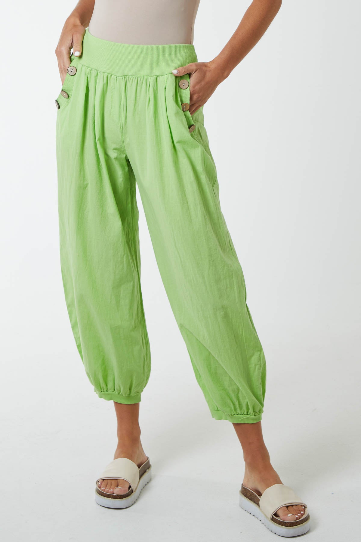 Button Pocket Detail Harem Pants