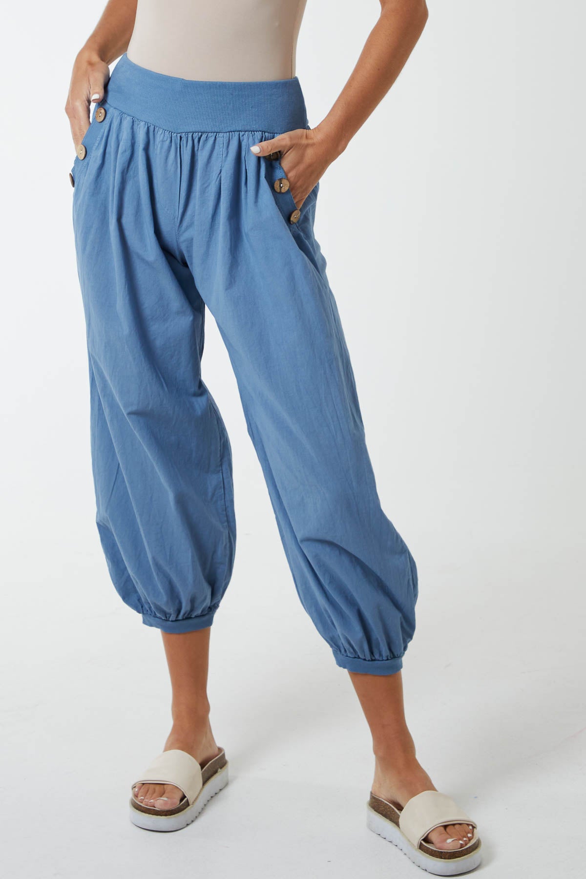 Button Pocket Detail Harem Pants