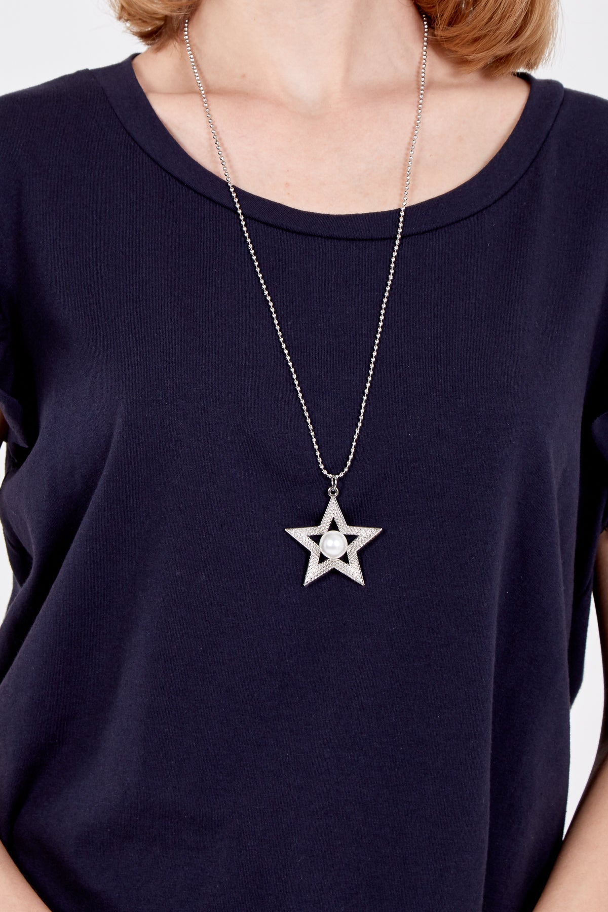 Scoop Neck Frill Sleeve Top With Necklace
