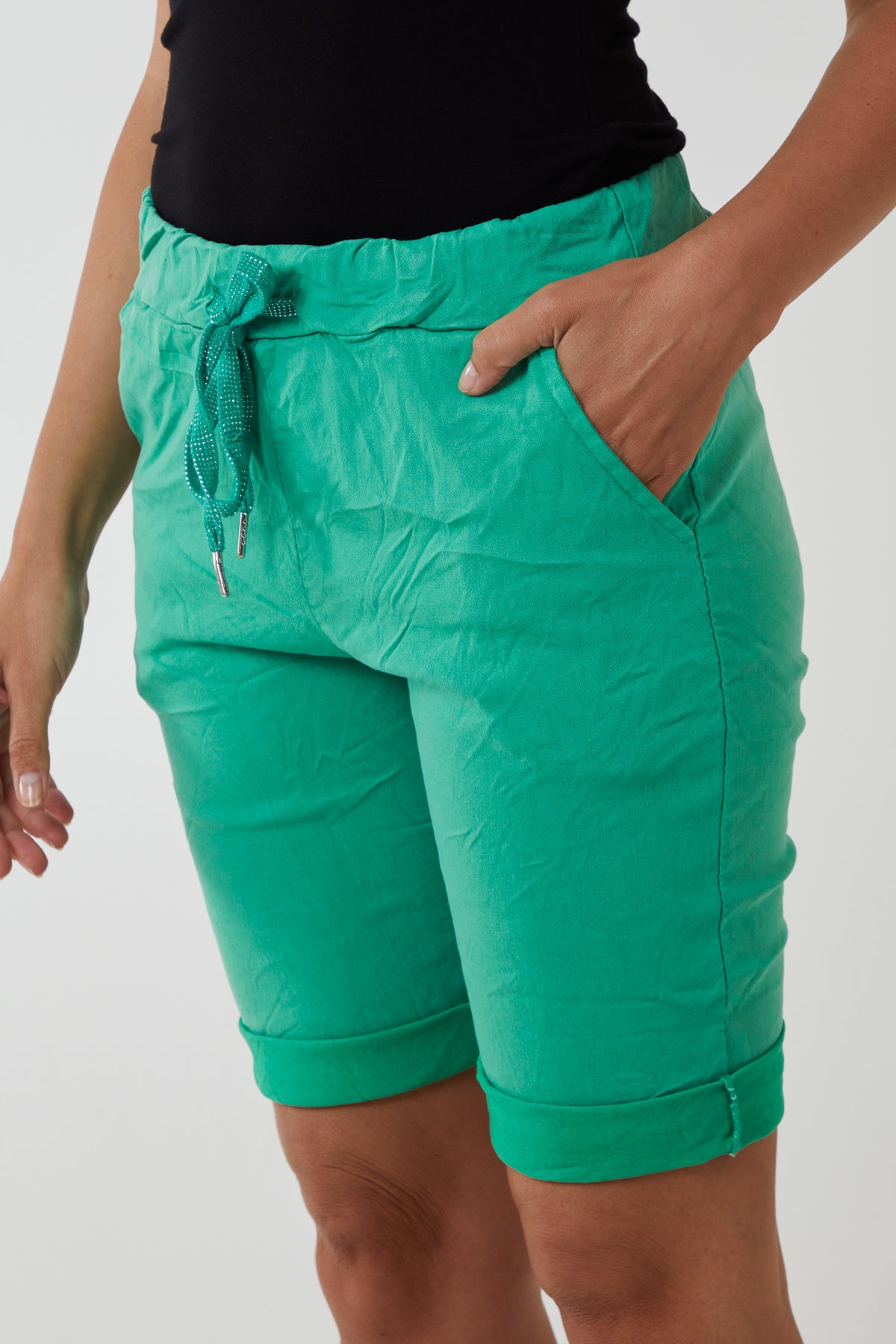 Magic Plain Drawstring Crushed Shorts