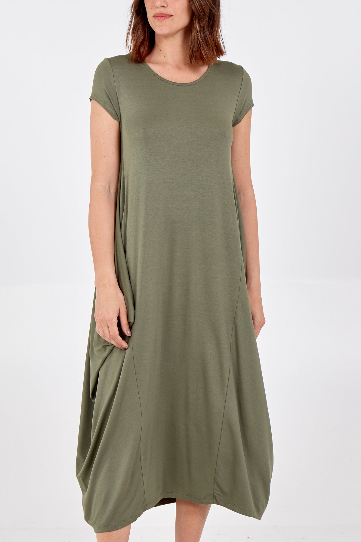 Cap Sleeve Plain Parachute Dress