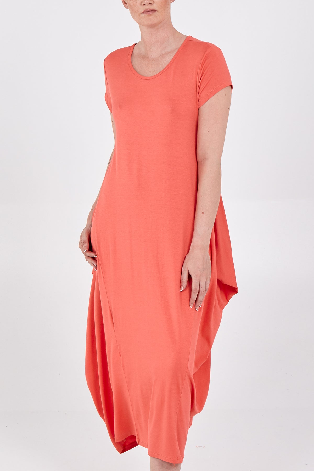 Cap Sleeve Plain Parachute Dress