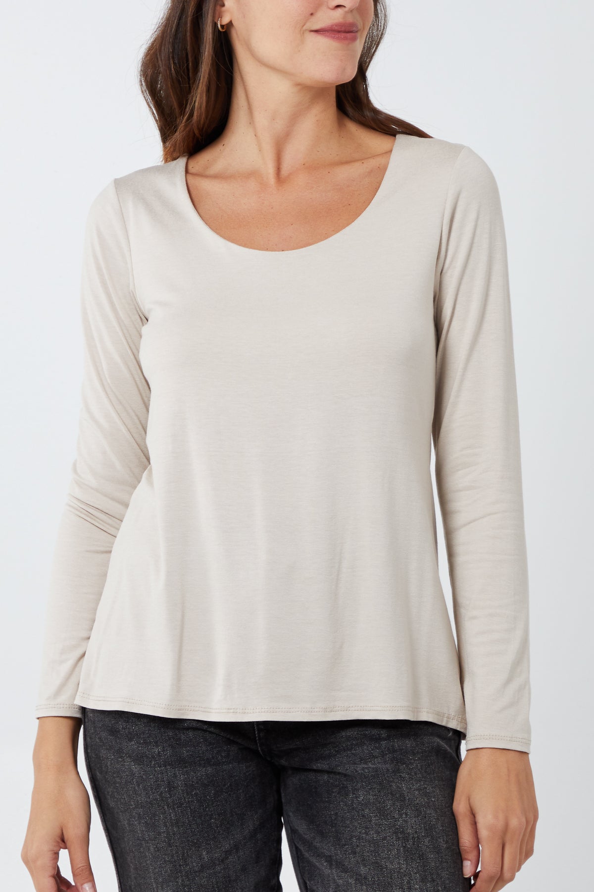 Basic Double Layer Scoop Neck Long Sleeve Top