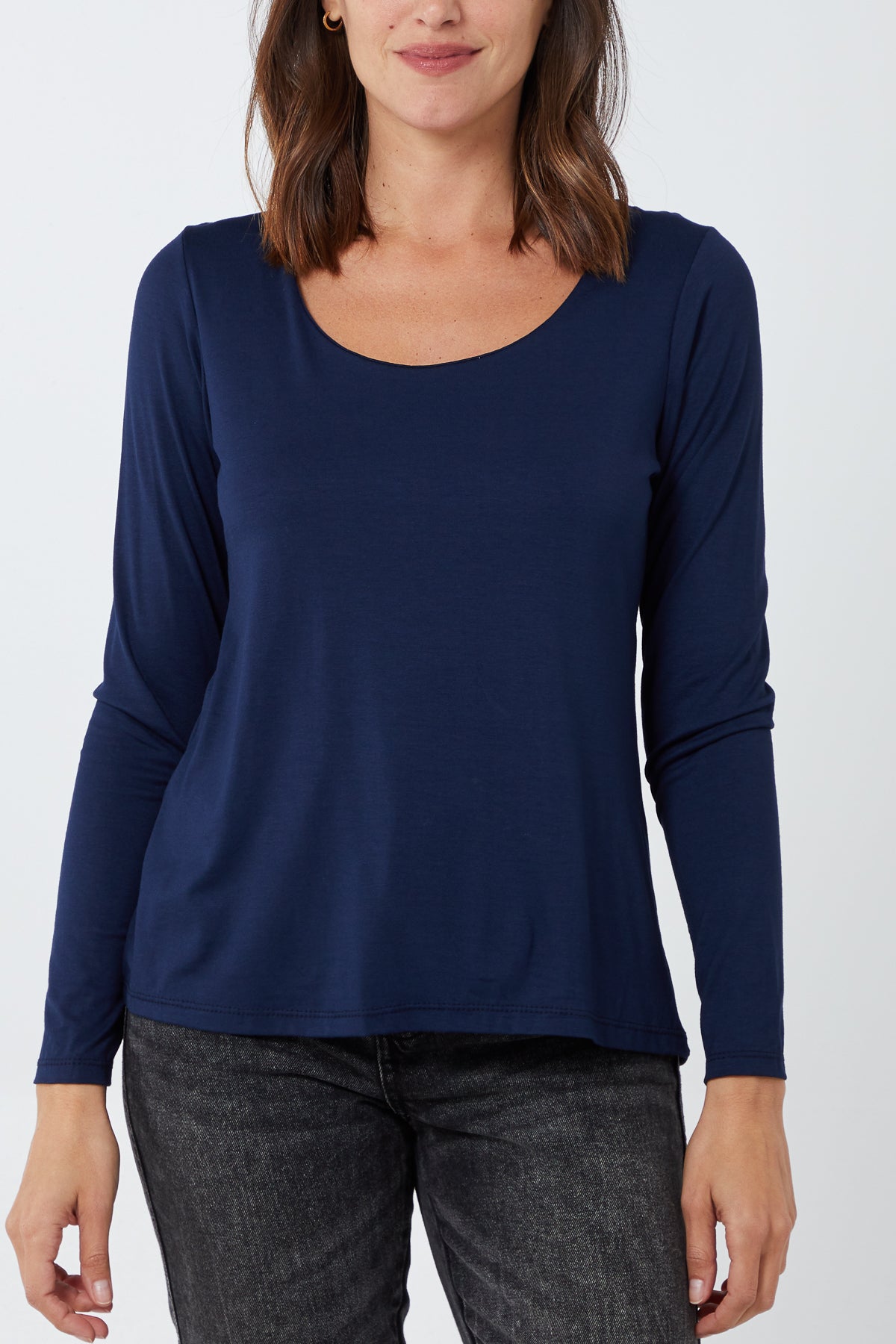 Basic Double Layer Scoop Neck Long Sleeve Top