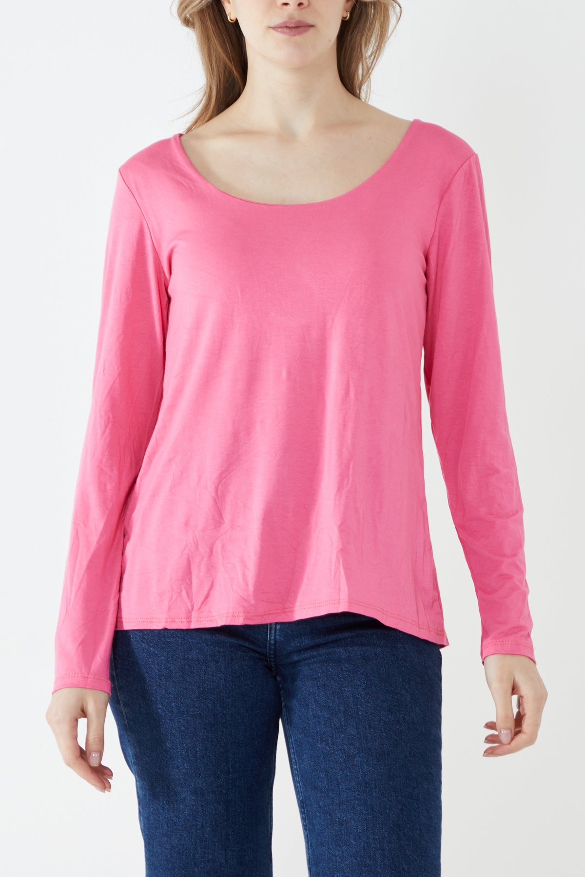Basic Double Layer Scoop Neck Long Sleeve Top