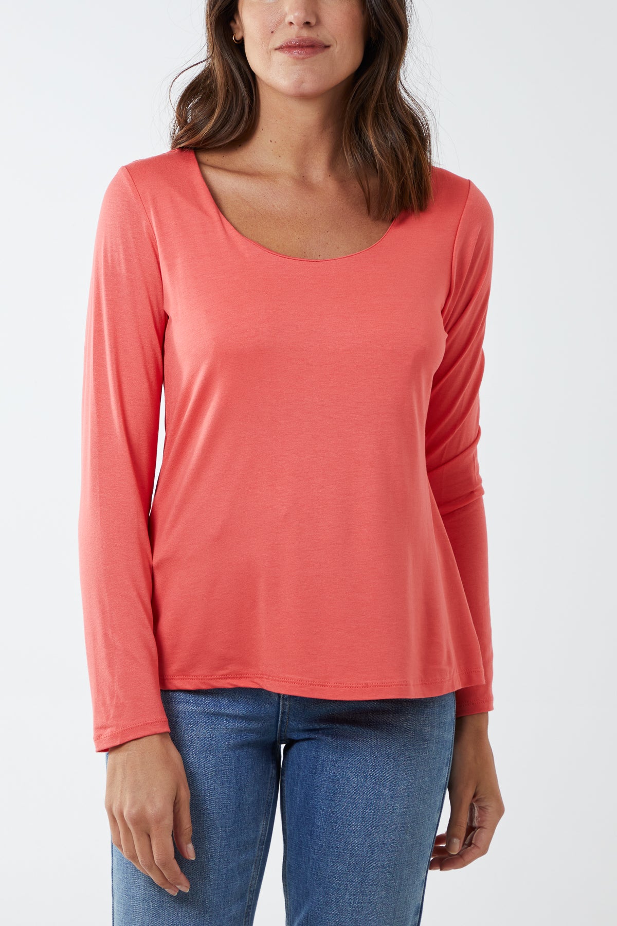 Basic Double Layer Scoop Neck Long Sleeve Top