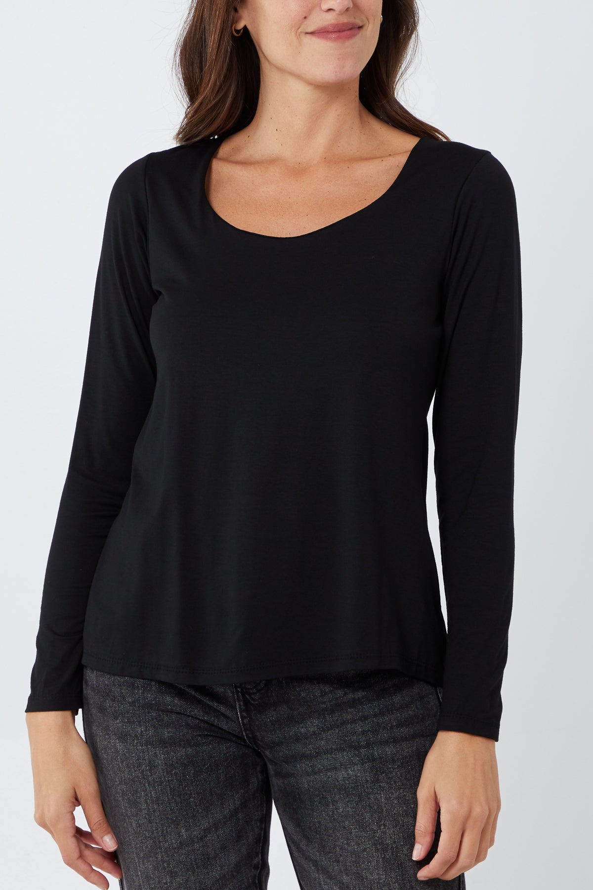Basic Double Layer Scoop Neck Long Sleeve Top