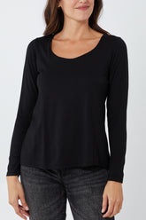 Basic Double Layer Scoop Neck Long Sleeve Top