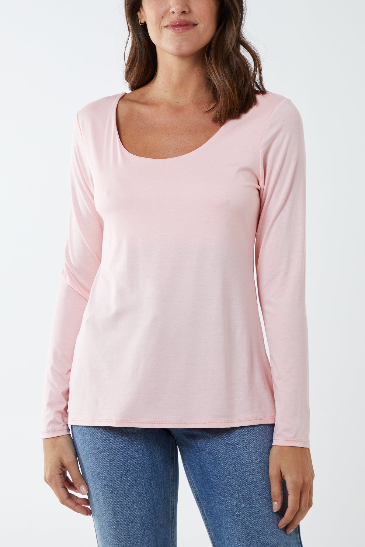 Basic Double Layer Scoop Neck Long Sleeve Top