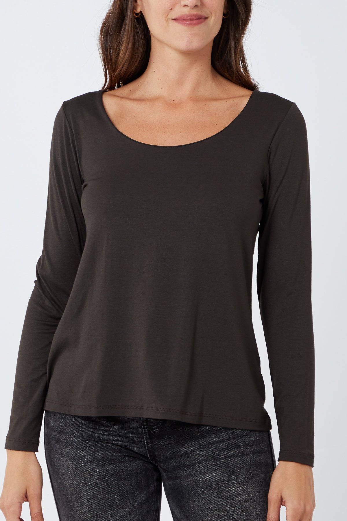 Basic Double Layer Scoop Neck Long Sleeve Top