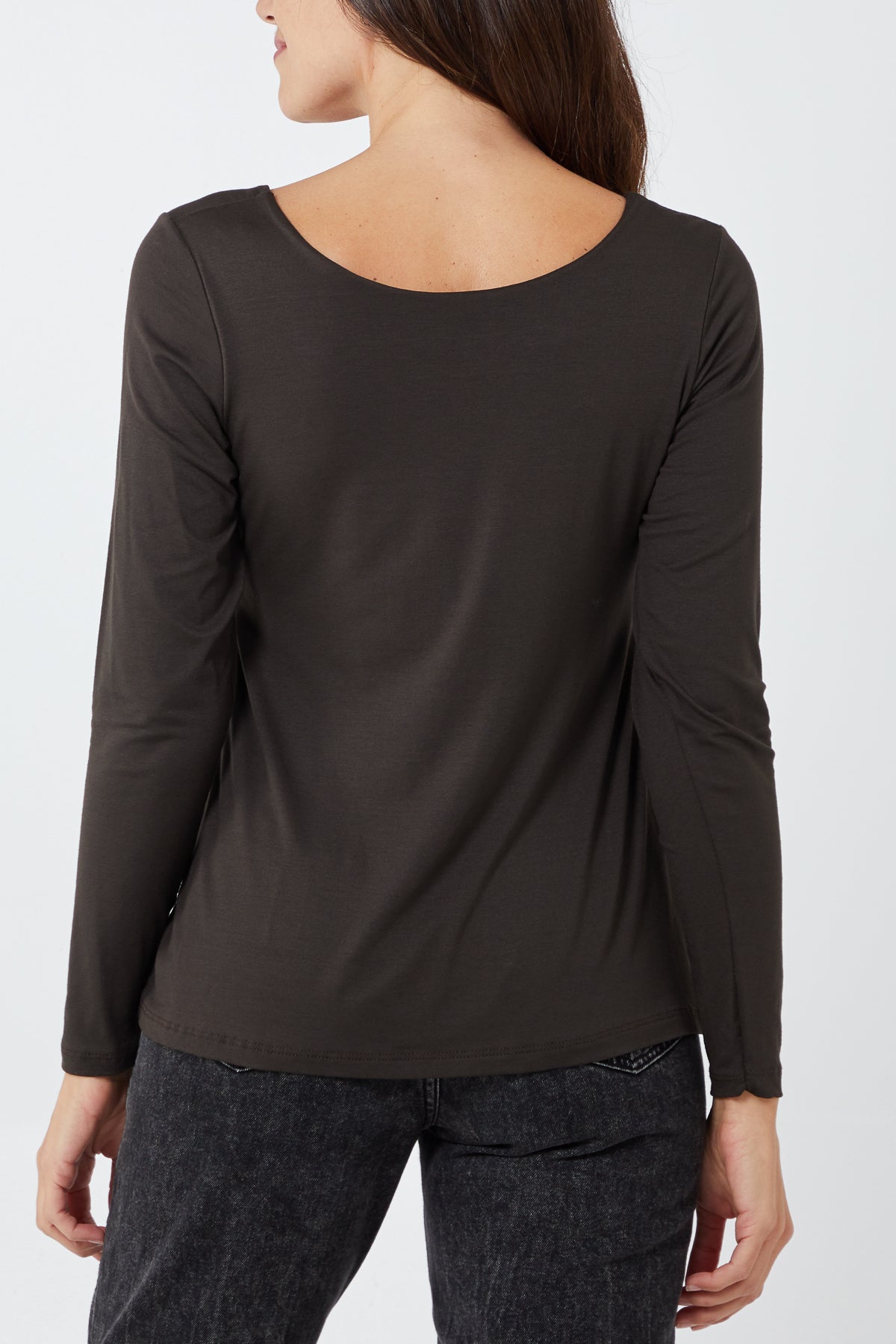 Basic Double Layer Scoop Neck Long Sleeve Top