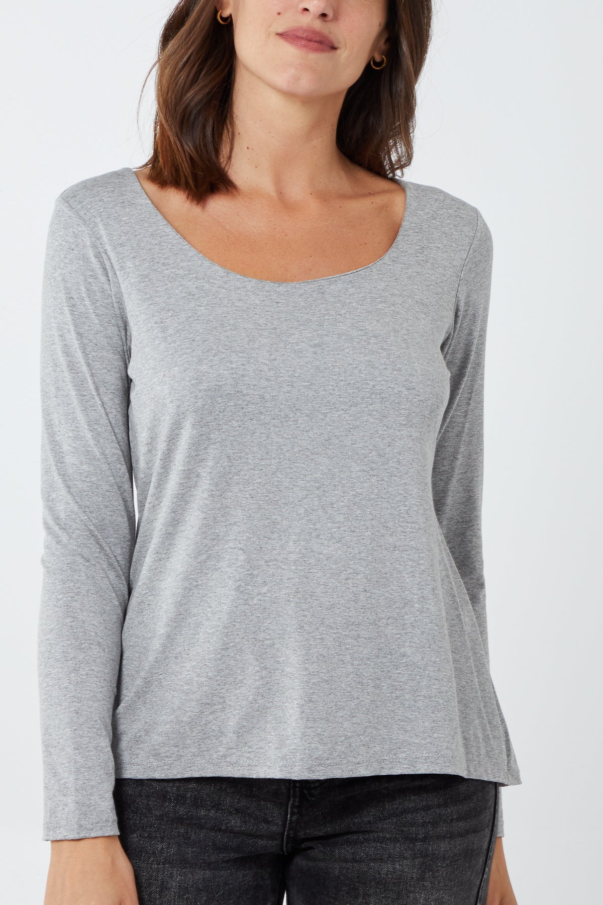 Basic Double Layer Scoop Neck Long Sleeve Top