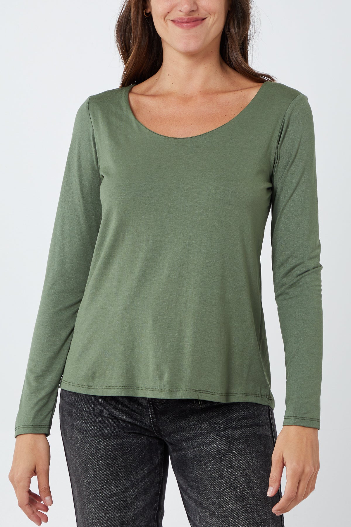 Basic Double Layer Scoop Neck Long Sleeve Top