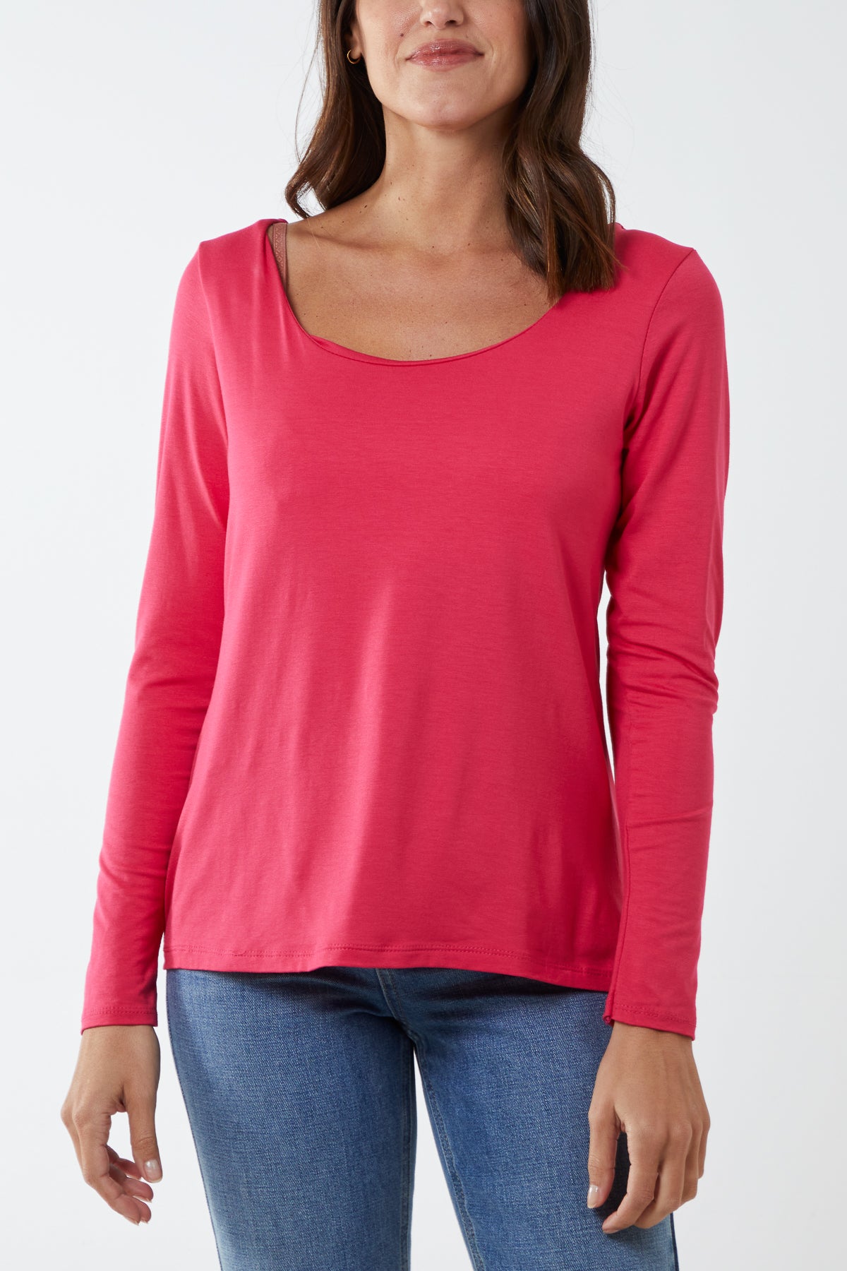 Basic Double Layer Scoop Neck Long Sleeve Top