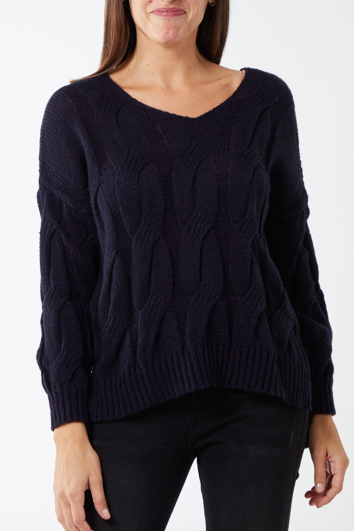 V-Neck Cable Knitted Jumper