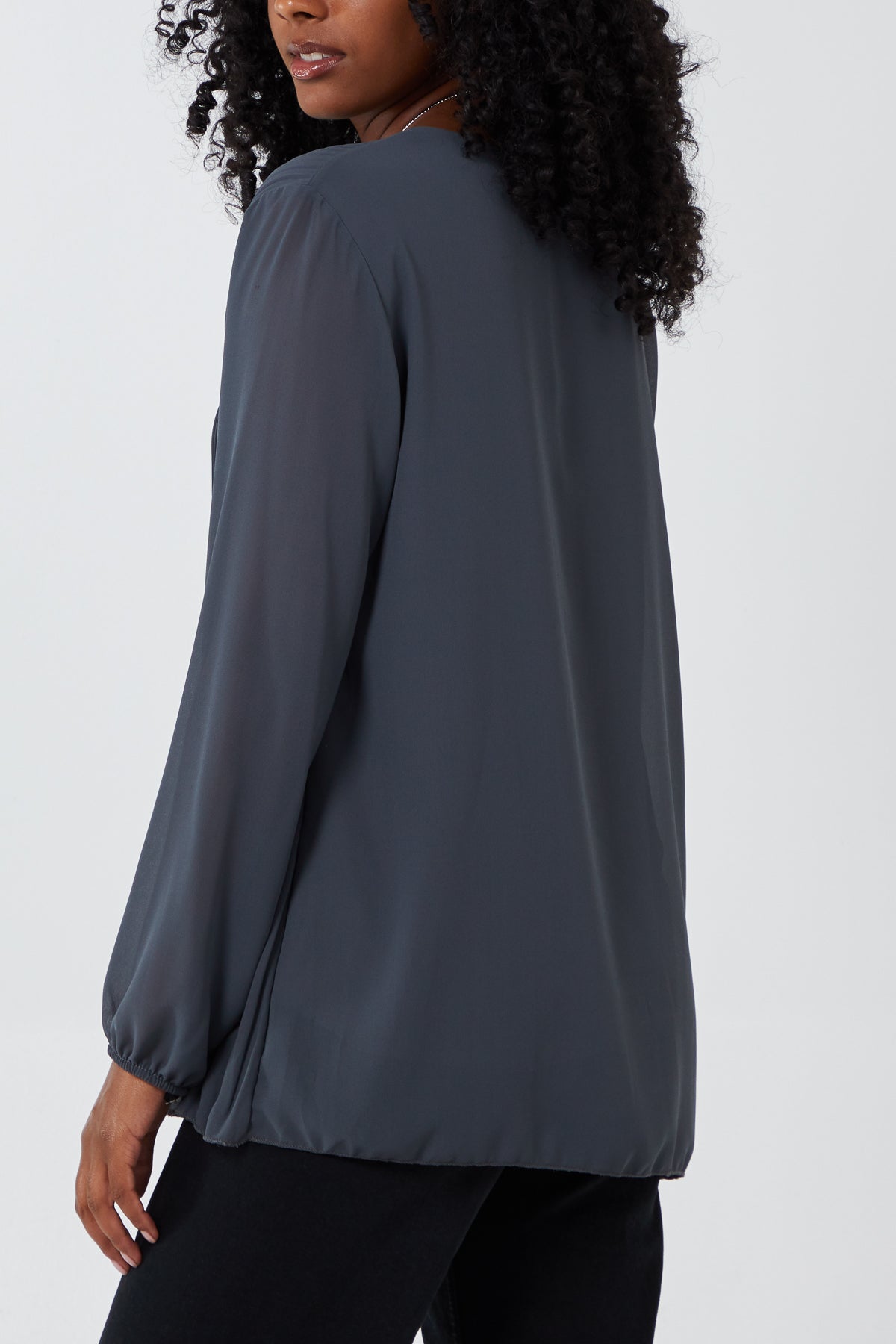 Pleated Long Sleeve Necklace Top