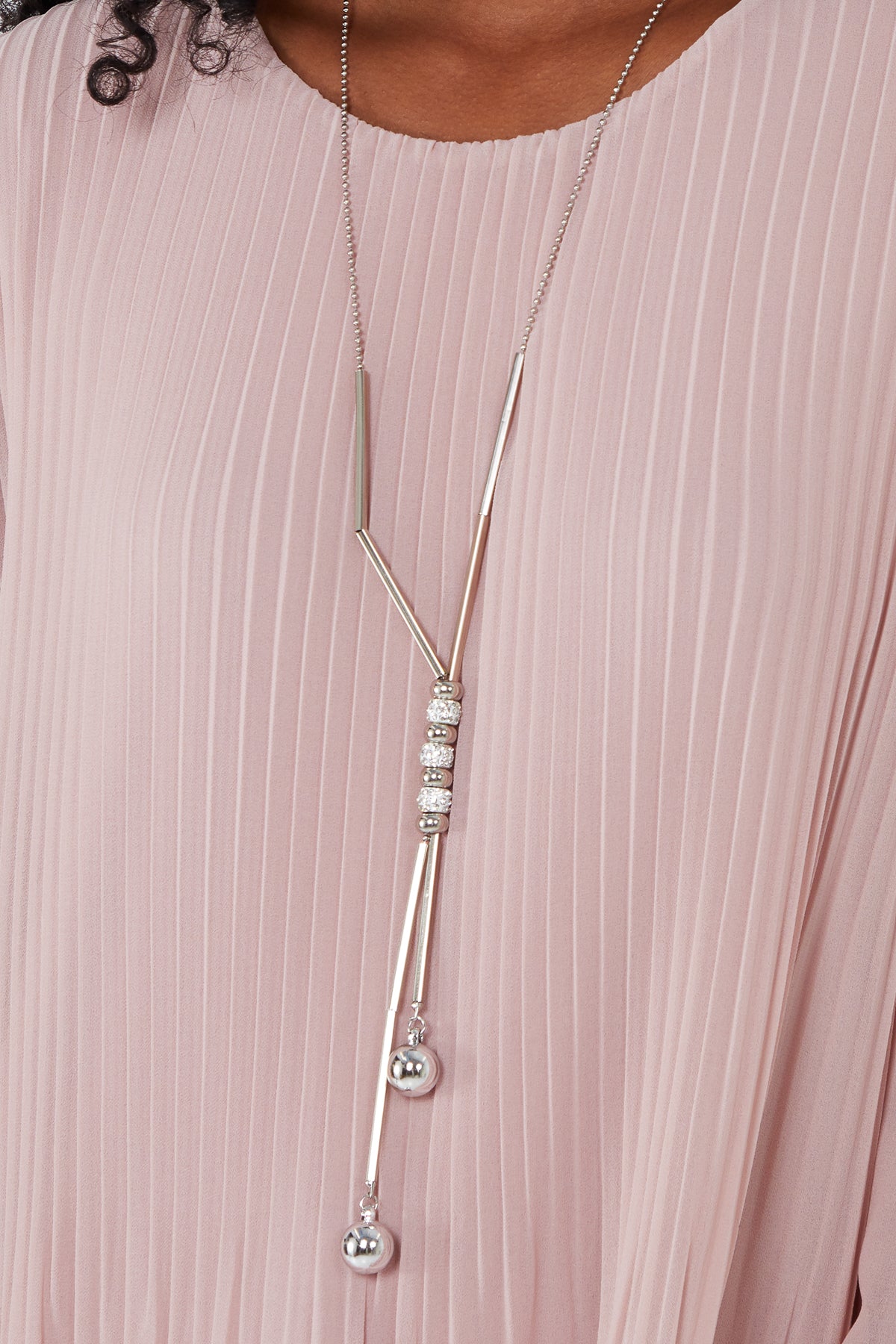 Pleated Long Sleeve Necklace Top