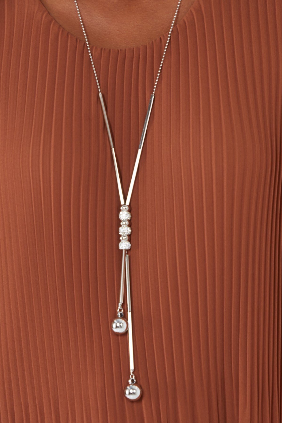 Pleated Long Sleeve Necklace Top