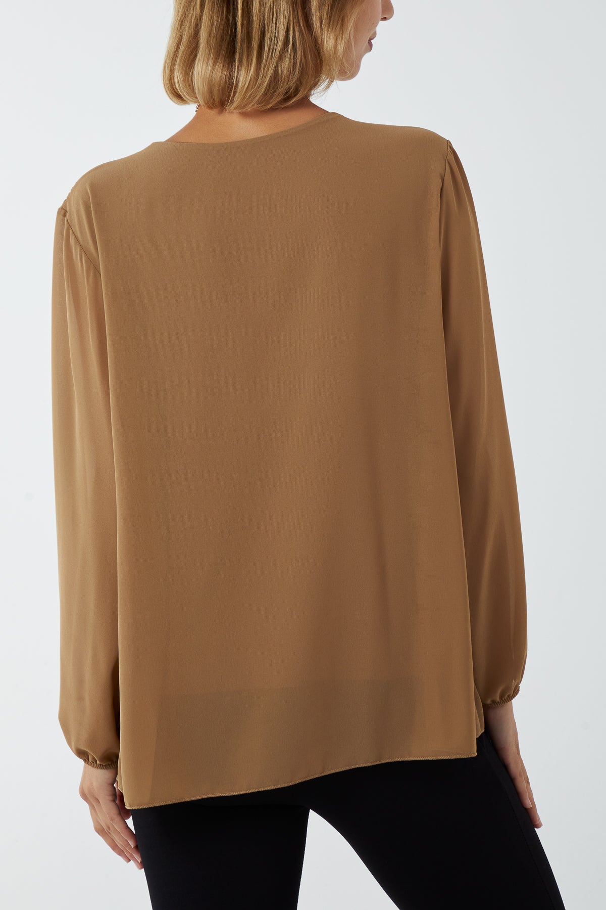 Pleated Long Sleeve Necklace Top