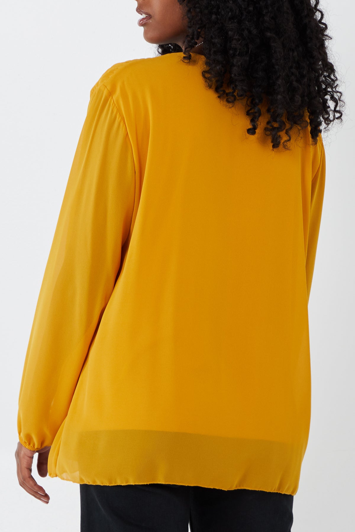 Pleated Long Sleeve Necklace Top