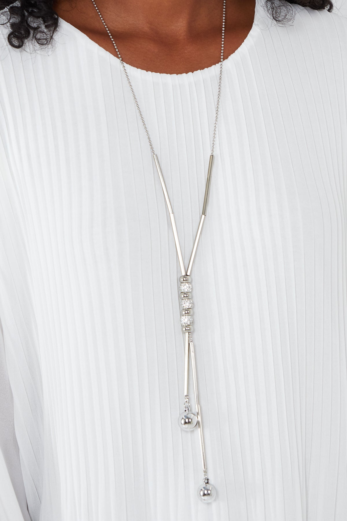 Pleated Long Sleeve Necklace Top